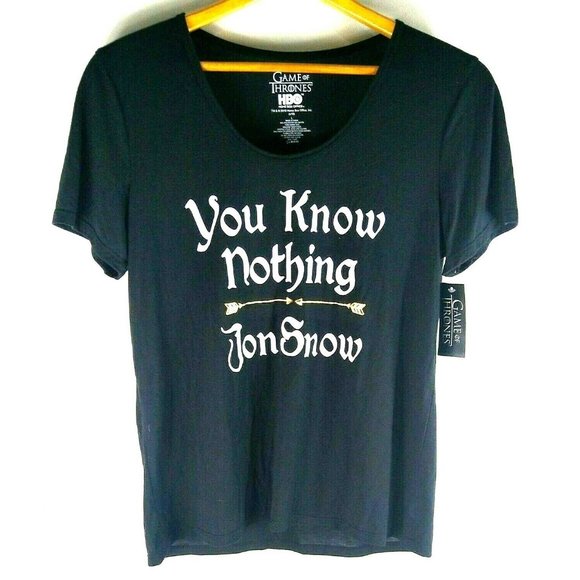GOT T Shirt Top NWT You Know Nothing Jon Snow Black Game Thrones Large - Picture 1 of 5